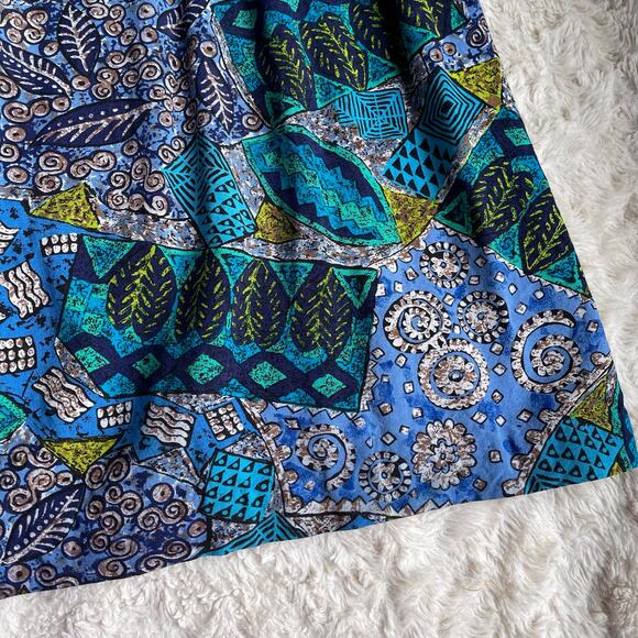 Vintage batik geometric patchwork print wide leg crop culotte palazzo pants blue - Picture 8 of 17